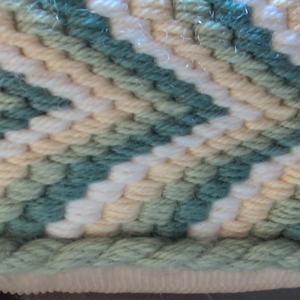 Bargello Needlepoint Vintage Pillow  Patterned Green and Cream Throw Pillow - Picture 3 of 6